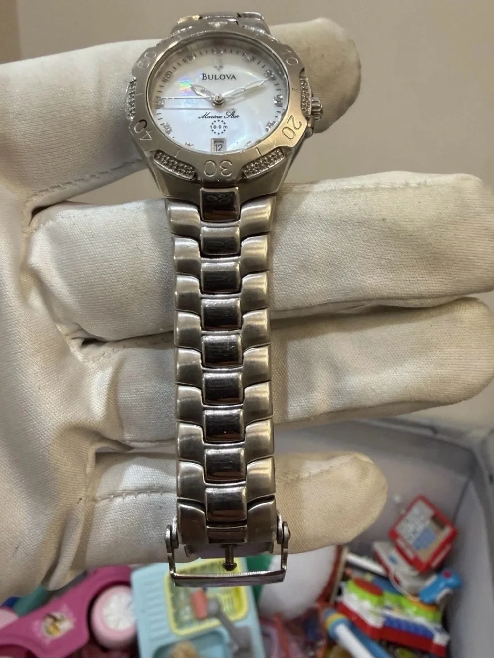 Bulova Marine Star 96R002 Womens Diamond Watch Mother of Pearl Stainless Steel